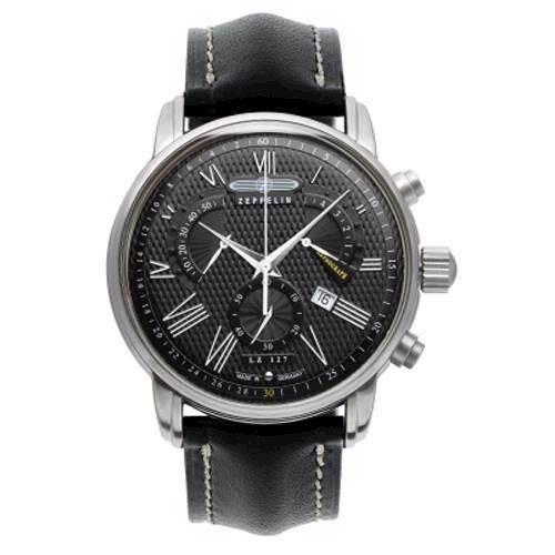 Image of 7682-2 Zeppelin LZ127 Transatlantic herre ur<br> sort urskive med chronograph